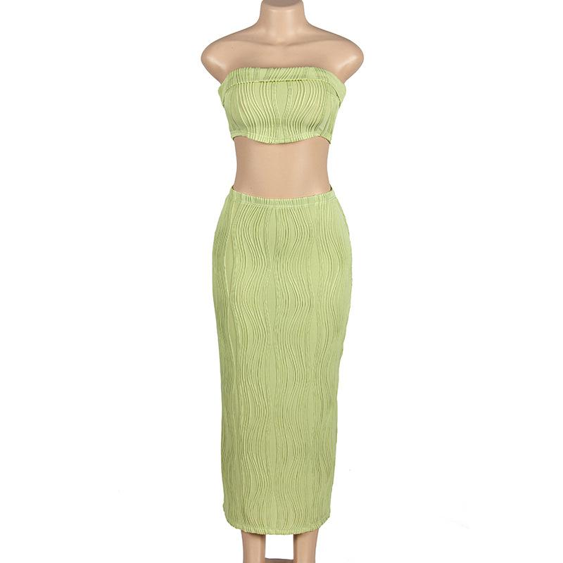 acelimosf™-Textured backless solid tube maxi skirt set