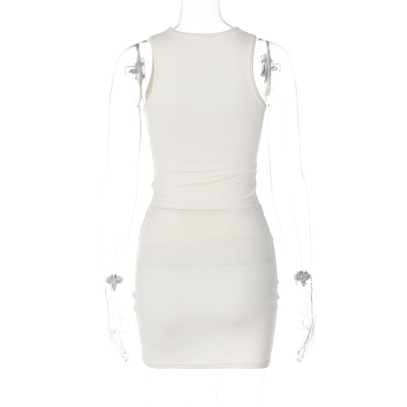 acelimosf™-Hollow out solid sleeveless irregular crewneck mini skirt set