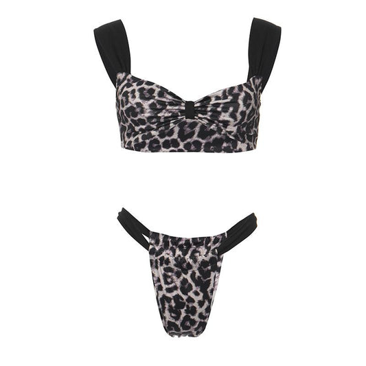 acelimosf™-Leopard print patchwork backless crop pant set