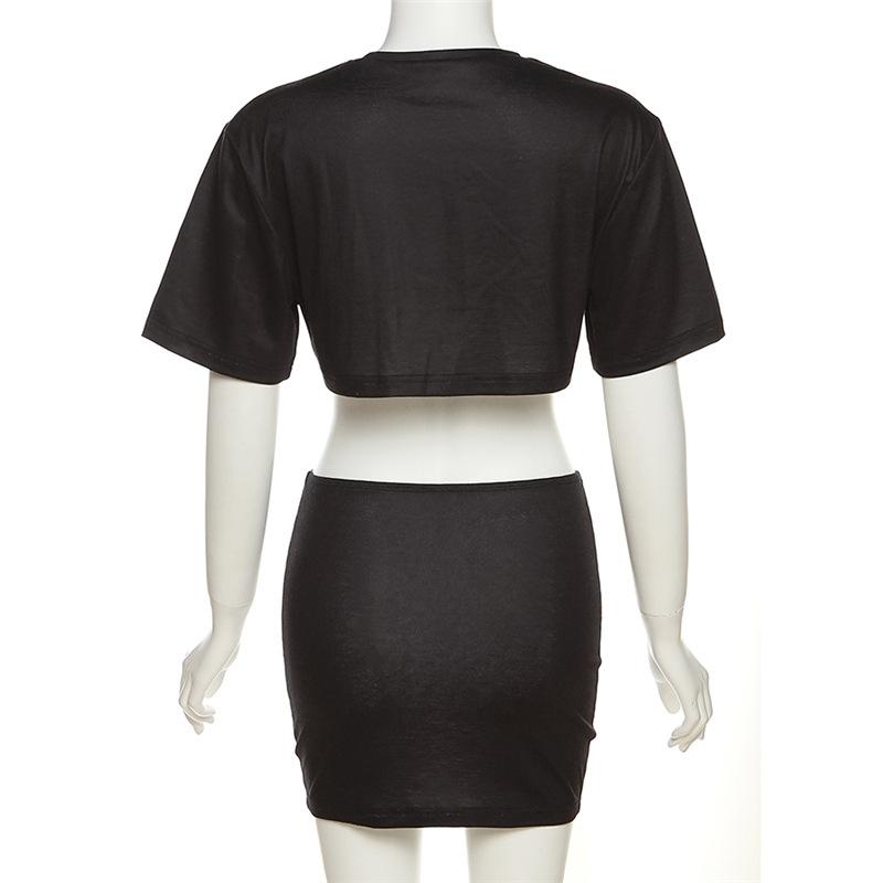 acelimosf™-Crewneck short sleeve abstract contrast mini skirt set y2k 90s Revival Techno Fashion