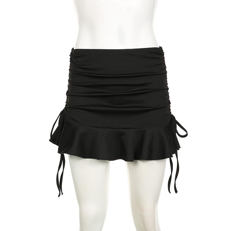 acelimosf™-Ruched drawstring A line solid mini skirt