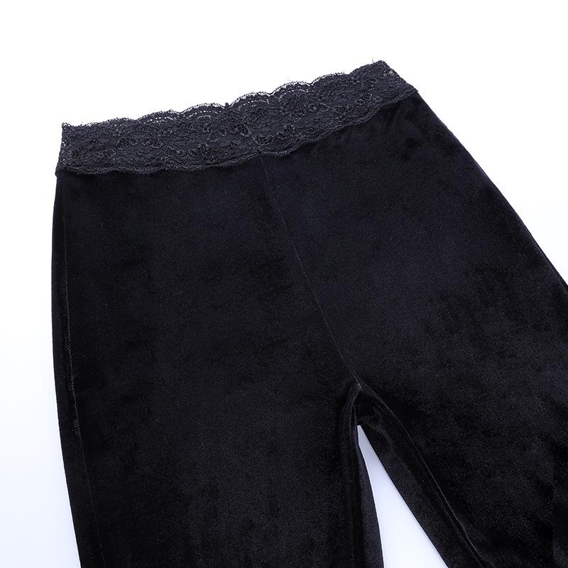 acelimosf™-Lace hem velvet solid flared pant y2k 90s Revival Techno Fashion