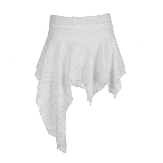 acelimosf™-Irregular lace solid mini skirt