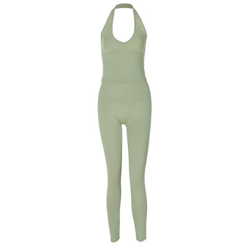 acelimosf™-Halter u neck solid backless pant set