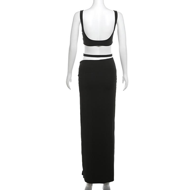 acelimosf™-Sweetheart neck cross front ruched high slit cami maxi skirt set