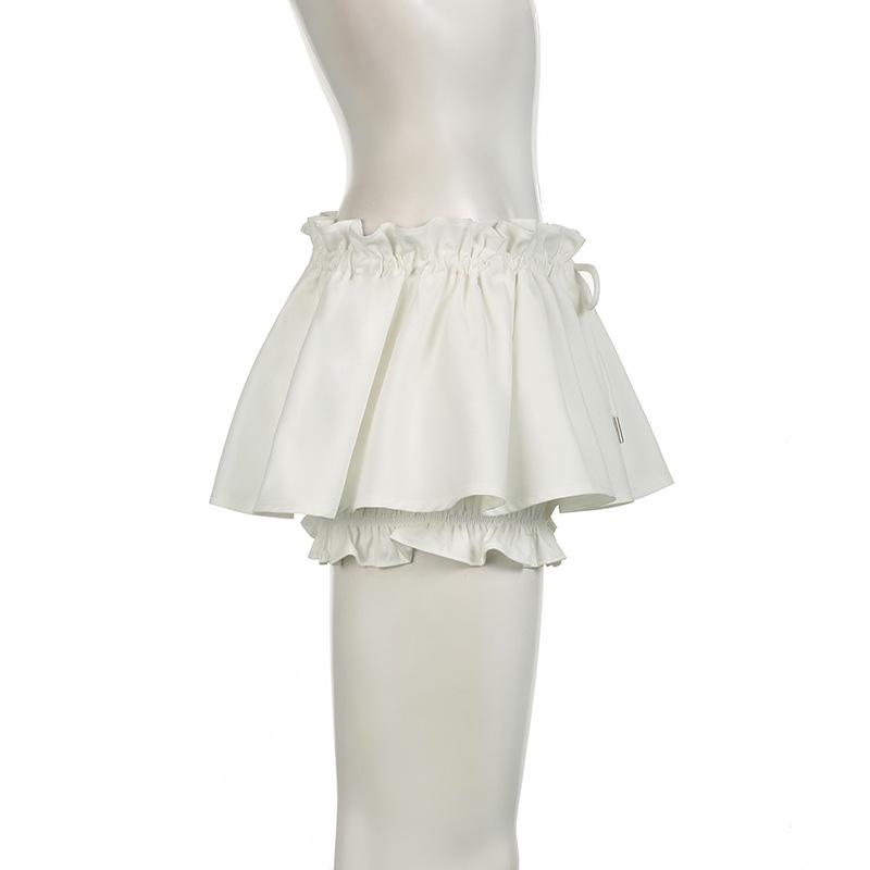 acelimosf™-A line drawstring ruched ruffle solid mini skirt