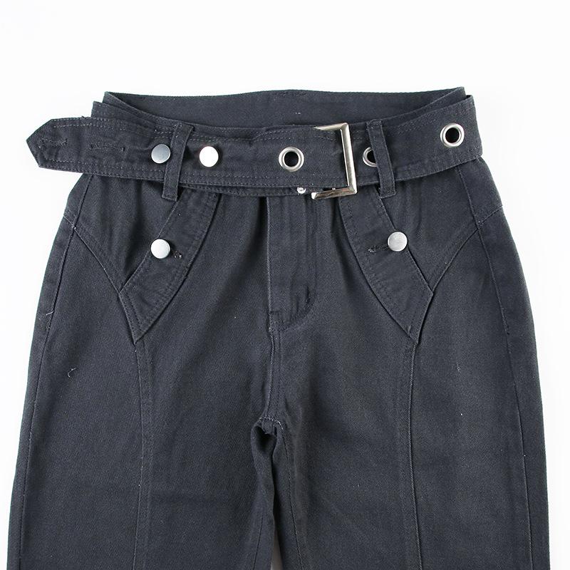 acelimosf™-Buckle belt pocket low rise jeans