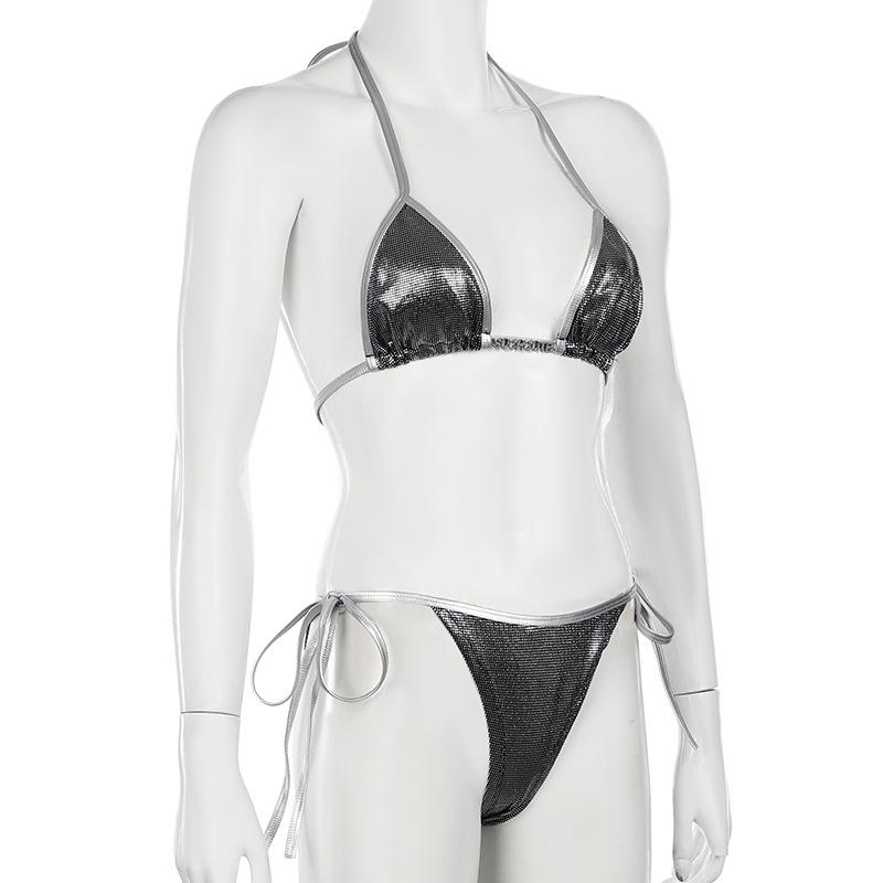 acelimosf™-Halter polka dot metallic self tie pant set