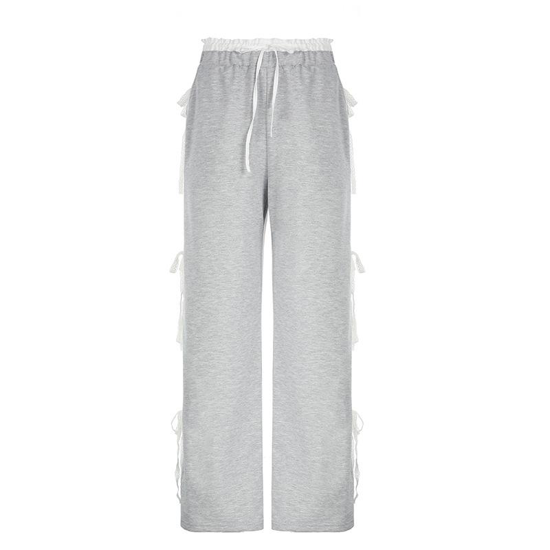 acelimosf™-Lace hem bowknot medium rise pant