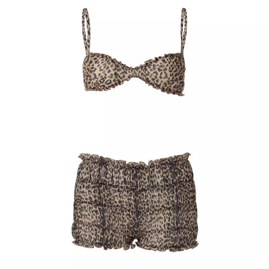 acelimosf™-Leopard print ruffle ruched crop chiffon cami pant set