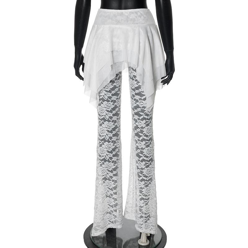 acelimosf™-Ruched lace ruffle solid high rise pant