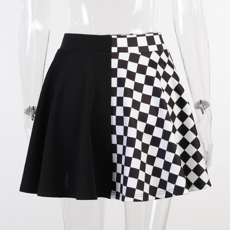 acelimosf™-Plaid patchwork contrast ruched A line mini skirt y2k 90s Revival Techno Fashion