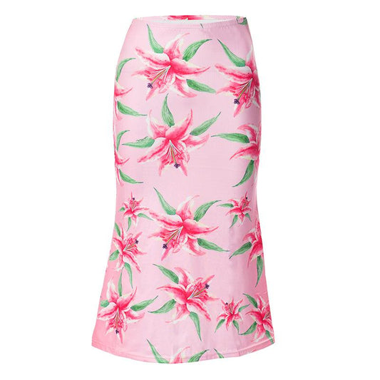 acelimosf™-Flower print contrast high rise midi skirt y2k 90s Revival Techno Fashion