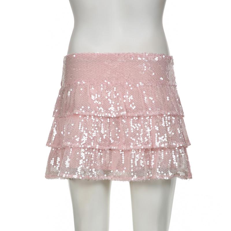 acelimosf™-A line glitter bowknot ruched mini skirt