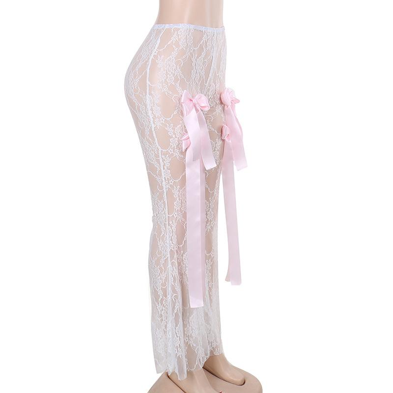 acelimosf™-Bowknot ribbon lace see through pant