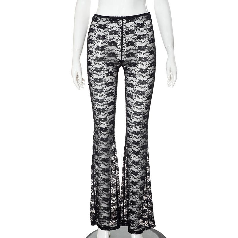 acelimosf™-Lace see through solid stitch medium rise pant