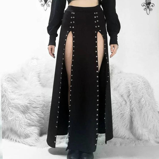 acelimosf™-High slit solid metal maxi skirt