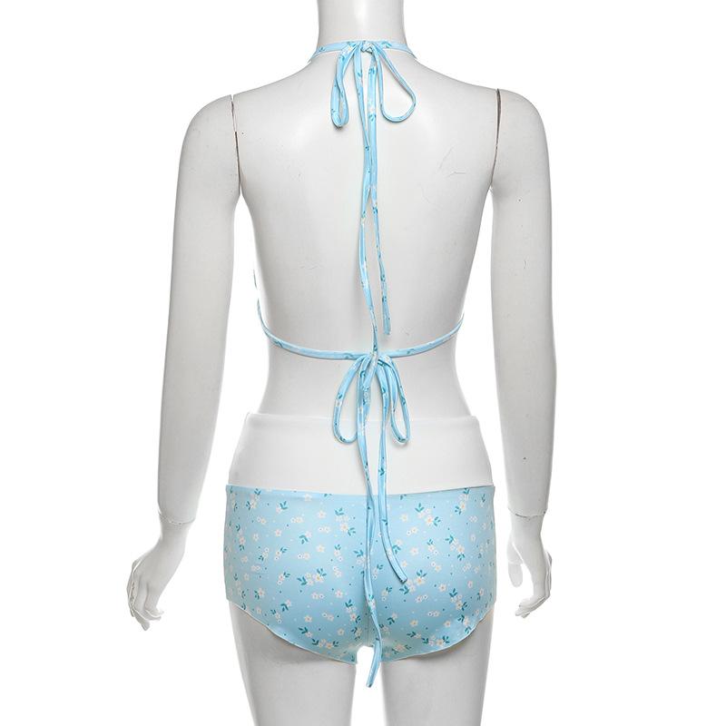 acelimosf™-Halter self tie bowknot flower print pant set