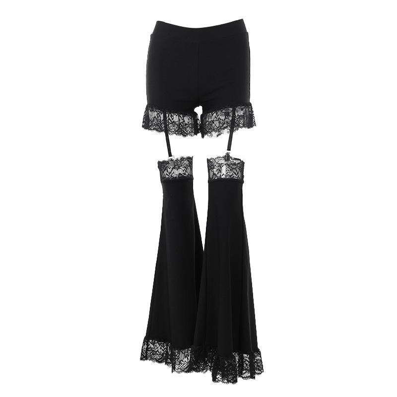 acelimosf™-Lace garter belt hollow out ruched patchwork pant