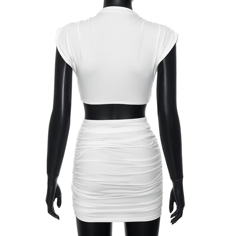 acelimosf™-Cap sleeve ruched solid mini skirt set