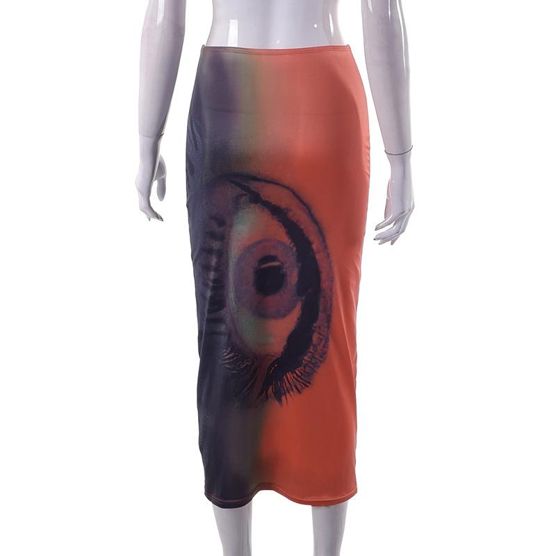 acelimosf™-Contrast abstract print midi skirt cyberpunk Sci-Fi Fashion