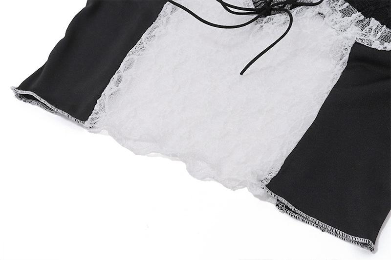 acelimosf™-Lace drawstring ruched see through cami mini skirt set