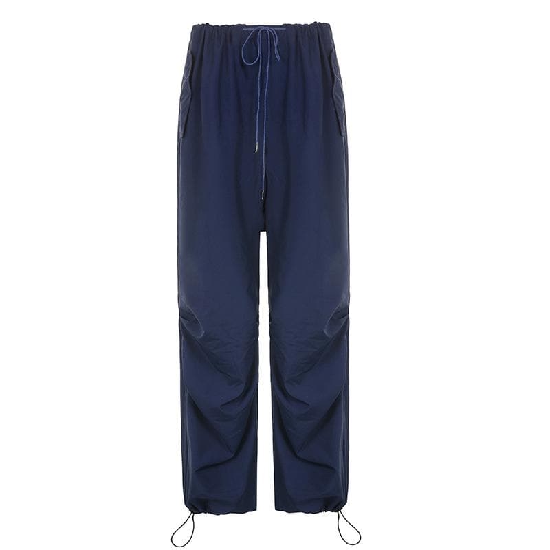 acelimosf™-Drawstring solid low rise pocket wide leg pant y2k 90s Revival Techno Fashion