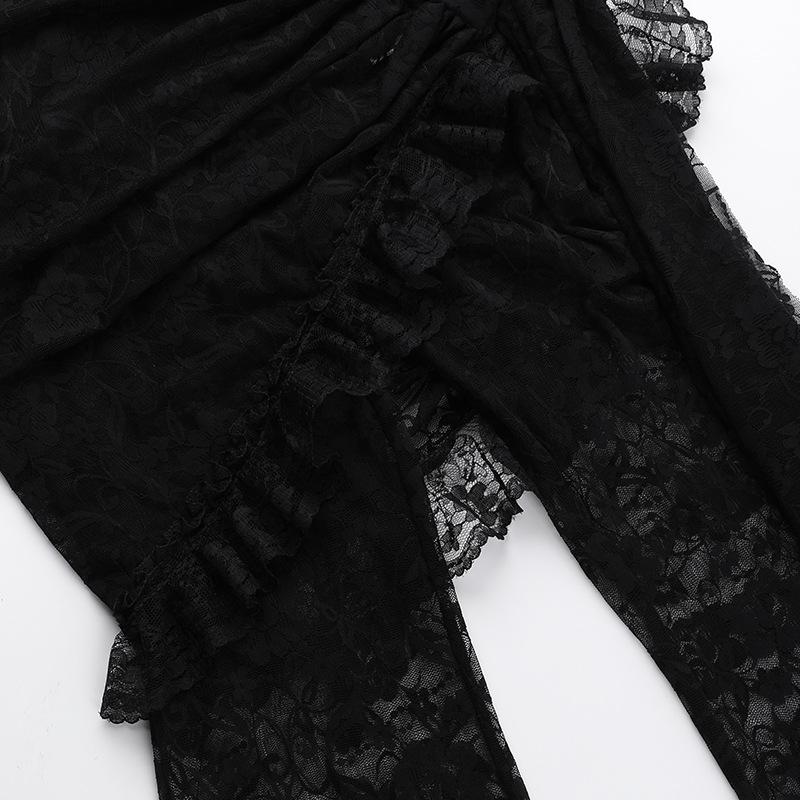 acelimosf™-Ruffle ruched lace irregular solid pant