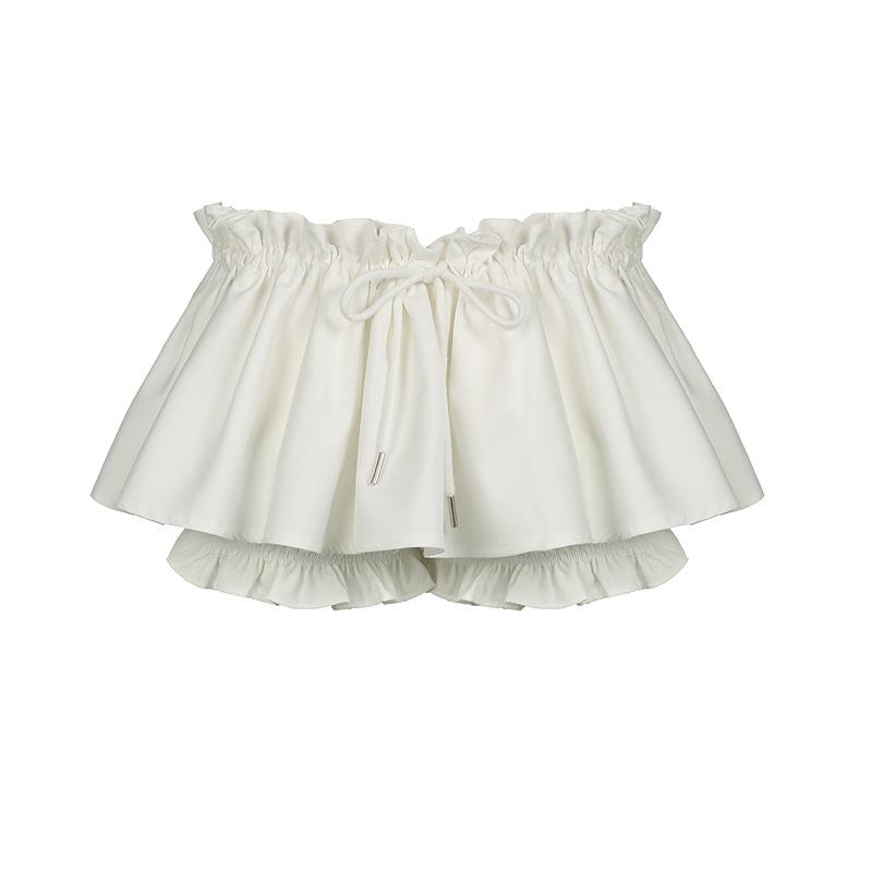 acelimosf™-A line drawstring ruched ruffle solid mini skirt