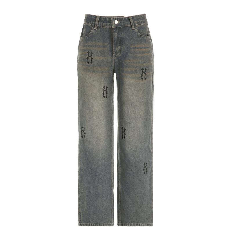 acelimosf™-Contrast "H" print pocket low rise jeans