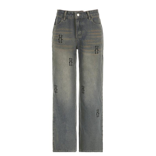 acelimosf™-Contrast "H" print pocket low rise jeans