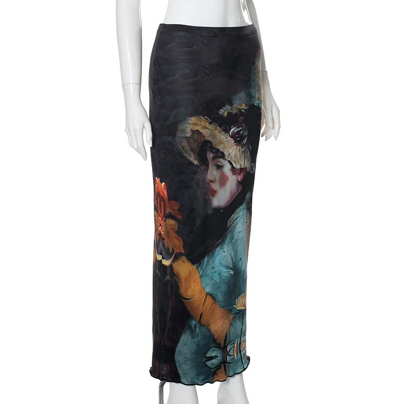 acelimosf™-Print ruffle contrast maxi skirt