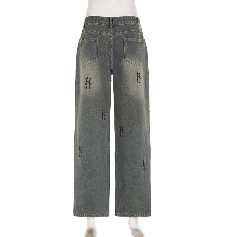 acelimosf™-Contrast "H" print pocket low rise jeans