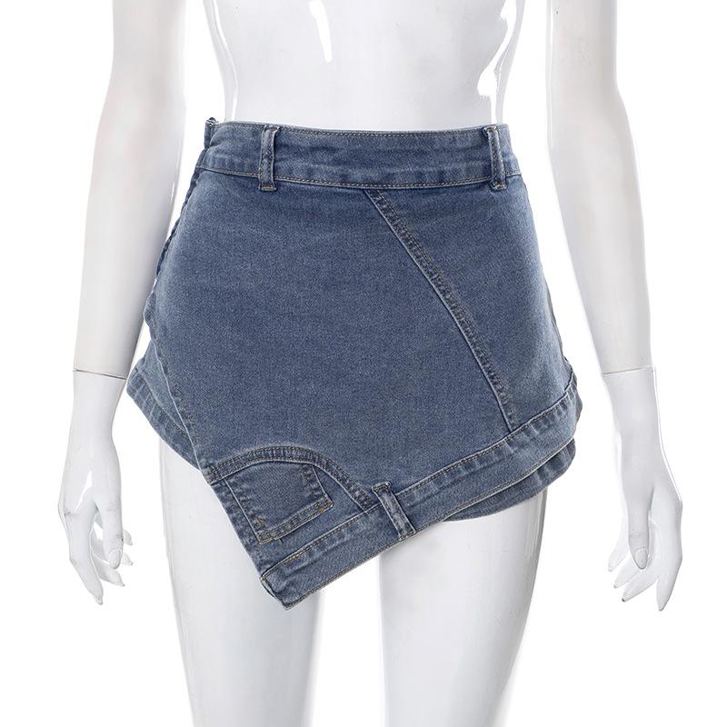 acelimosf™-Patchwork irregular stitch 2-way zip-up denim shorts y2k 90s Revival Techno Fashion