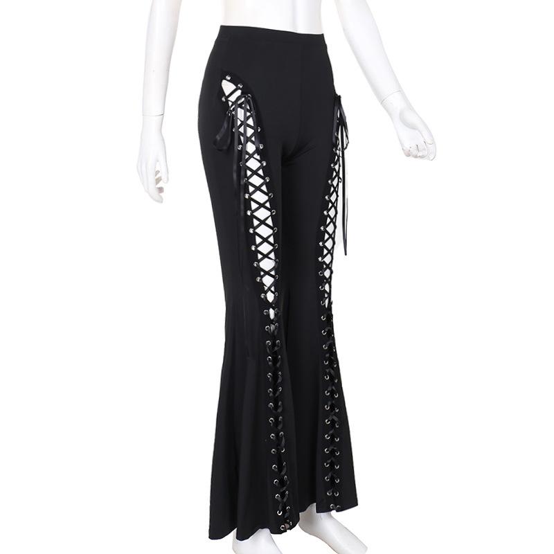 acelimosf™-Lace up hollow out ribbon high rise pant