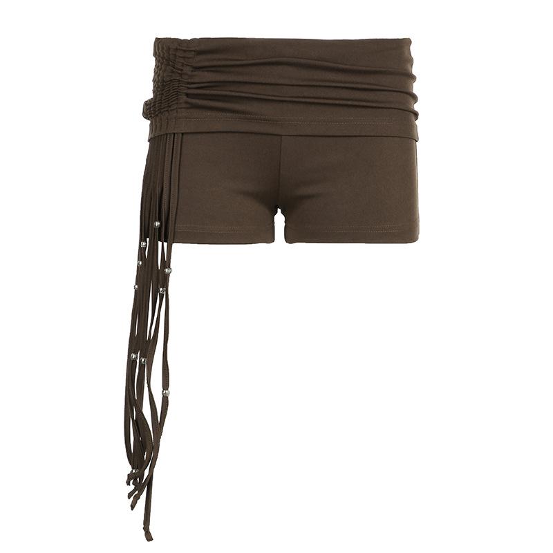 acelimosf™-Tassels beaded ruched low rise short pant