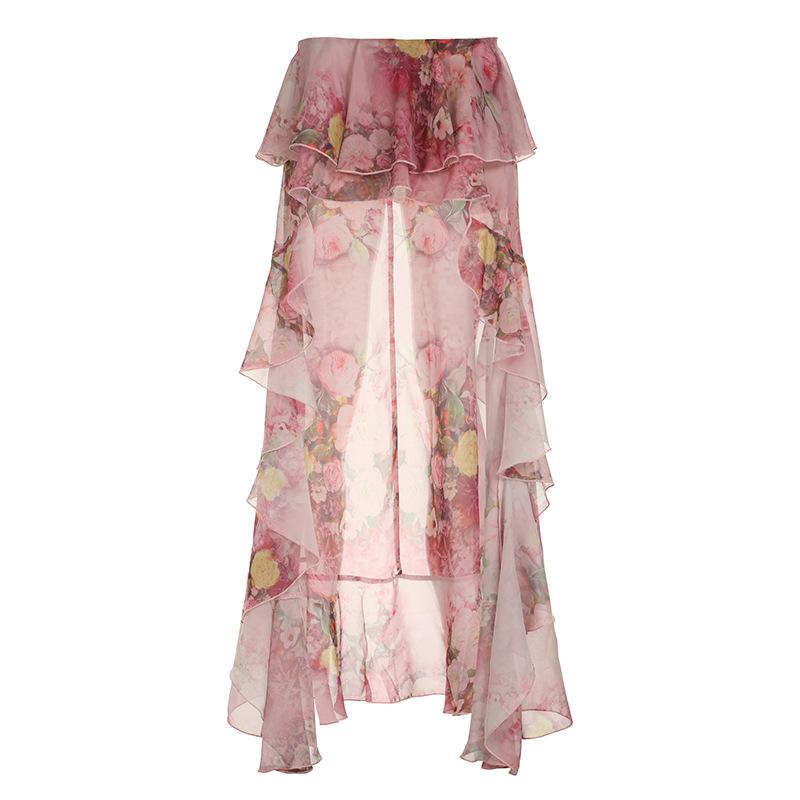 acelimosf™-Chiffon flower print ruffle maxi skirt