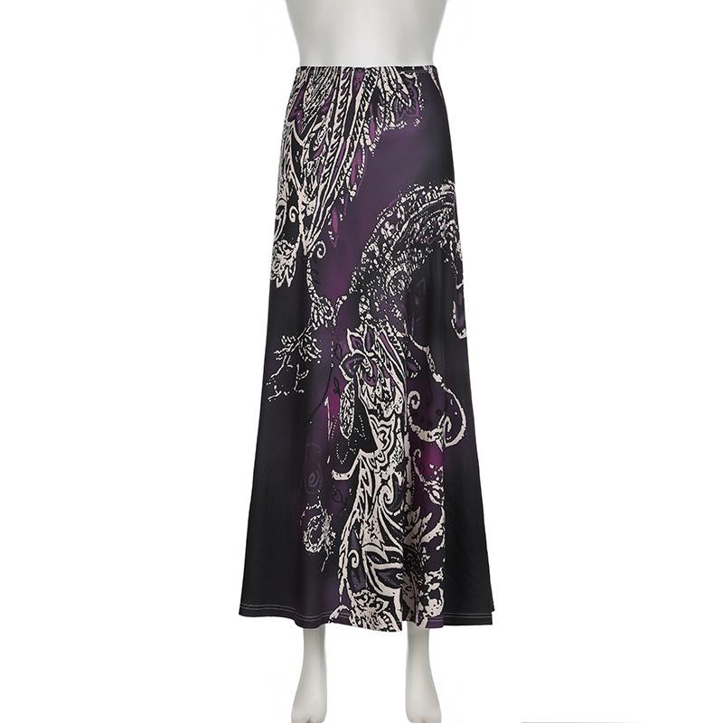 acelimosf™-Print high rise abstract contrast maxi skirt