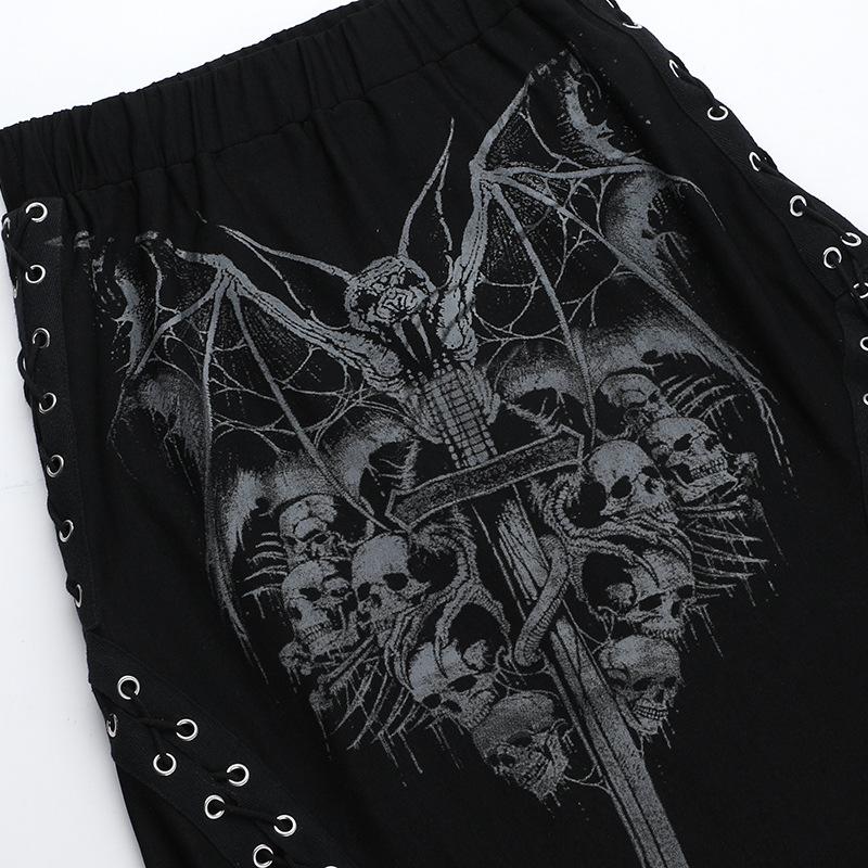 acelimosf™-High slit lace up bat print maxi skirt