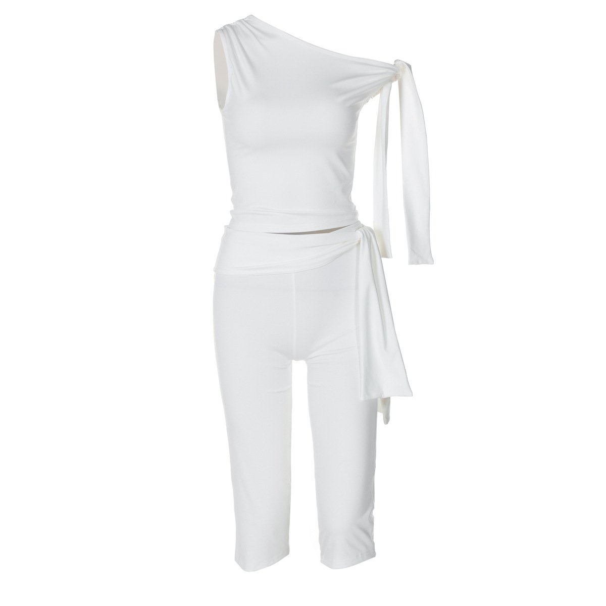 acelimosf™-Off shoulder knotted medium rise pant set