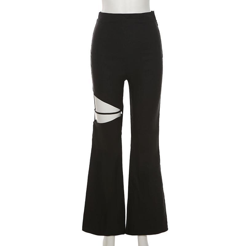 acelimosf™-Zip up hollow out flared solid pant y2k 90s Revival Techno Fashion