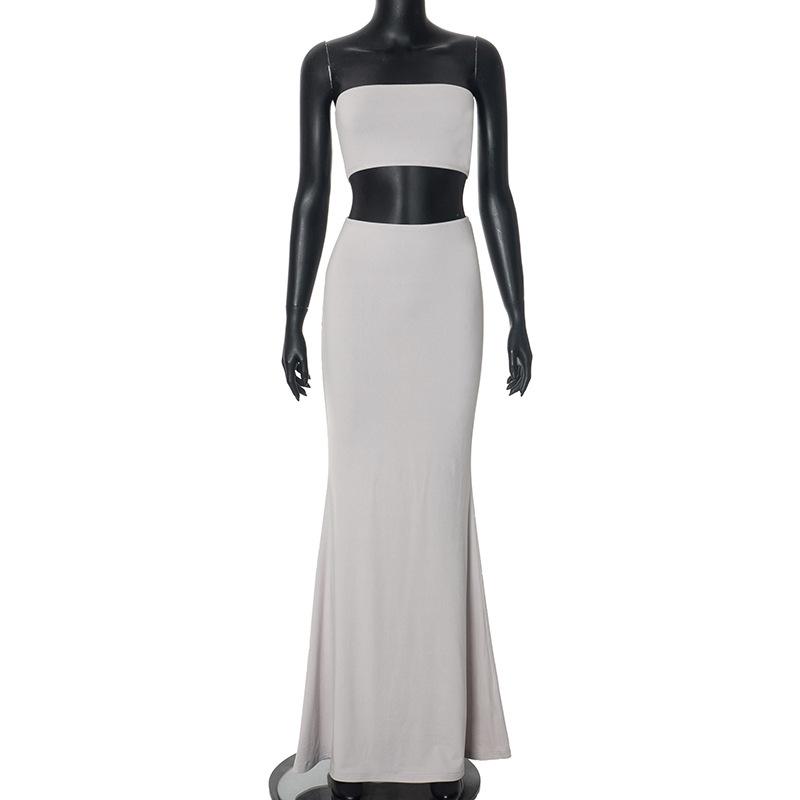 acelimosf™-Backless solid tube maxi skirt set