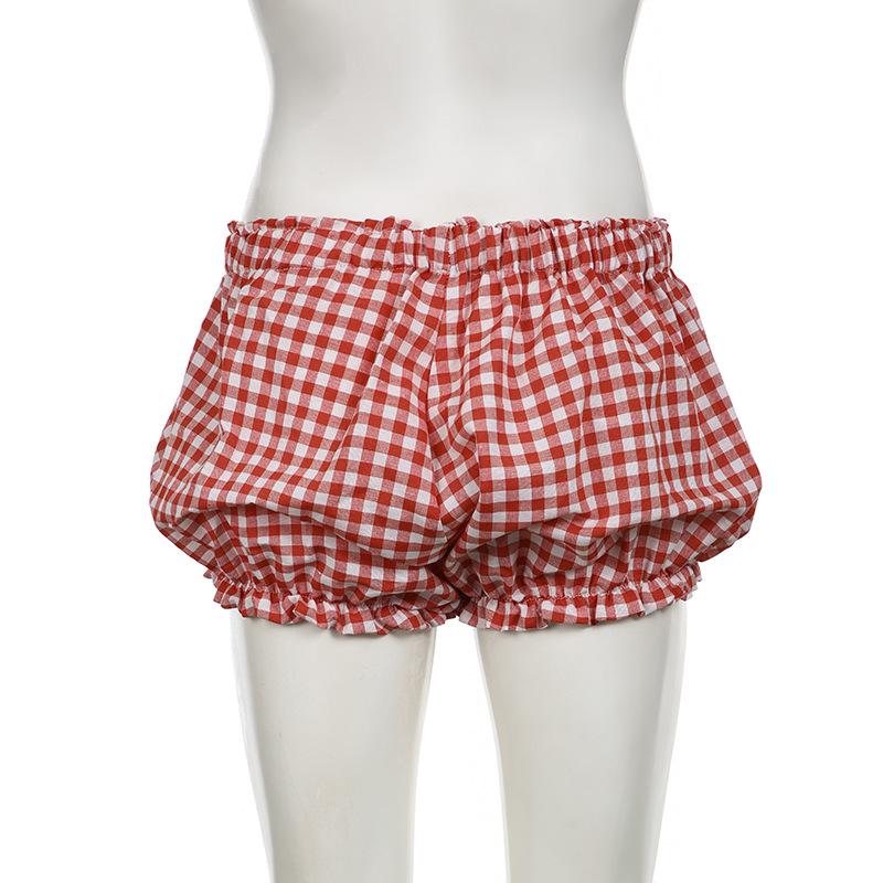 acelimosf™-Plaid print bowknot short pant