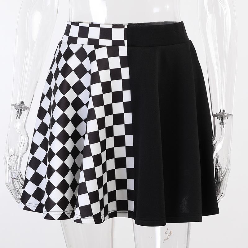 acelimosf™-Plaid patchwork contrast ruched A line mini skirt y2k 90s Revival Techno Fashion