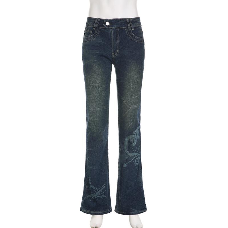 acelimosf™-Abstract contrast low rise flared jeans