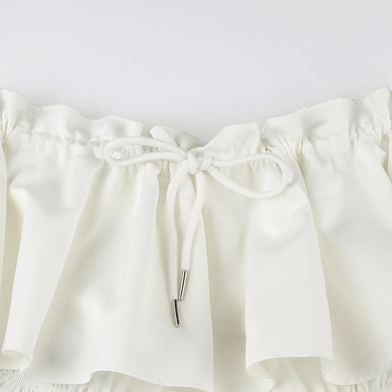 acelimosf™-A line drawstring ruched ruffle solid mini skirt