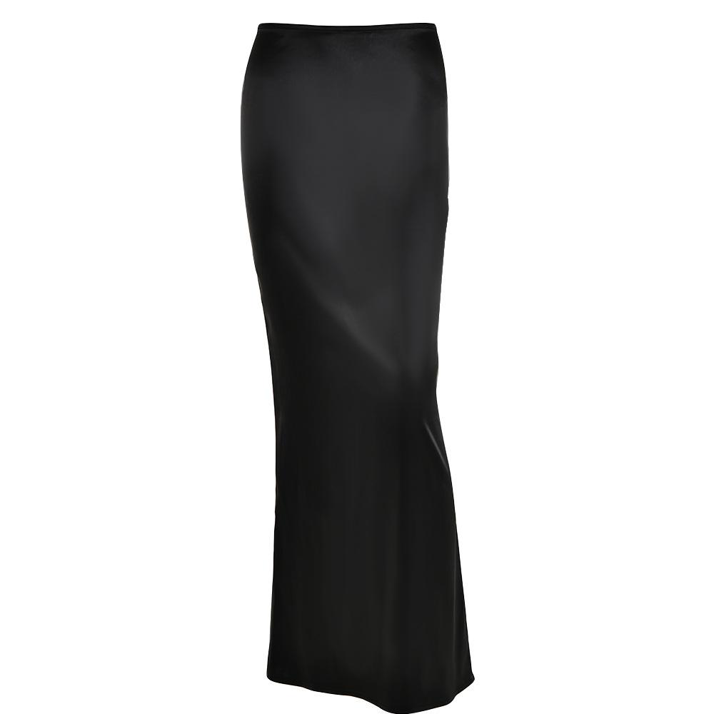 acelimosf™-Satin zip-up solid low rise maxi skirt