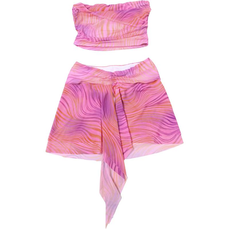 acelimosf™-Backless tie dye ruffle tube mini skirt set