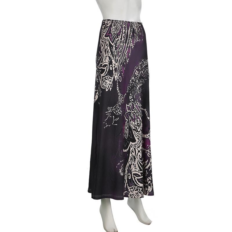 acelimosf™-Print high rise abstract contrast maxi skirt