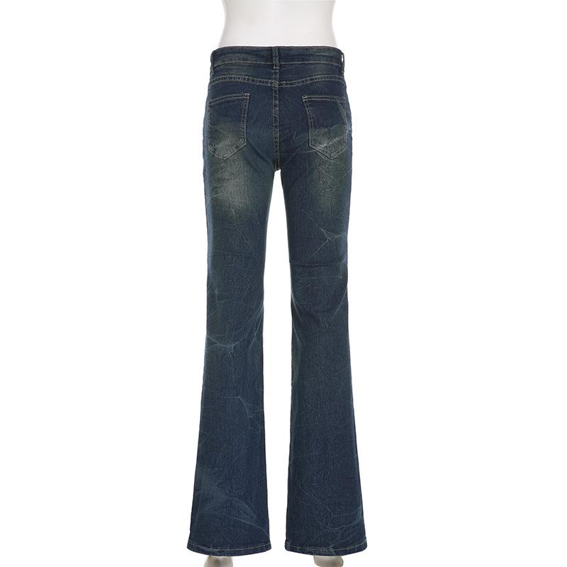 acelimosf™-Abstract contrast low rise flared jeans